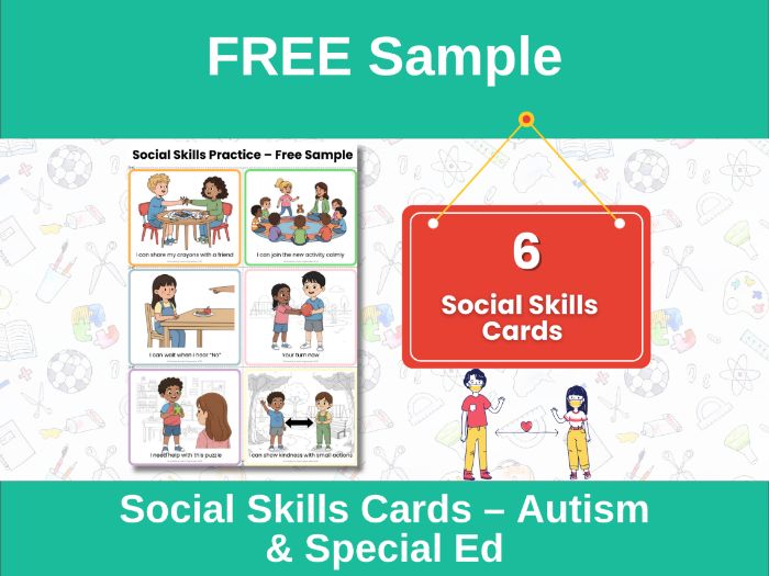FREE Sample | Social Skills Cards for Kids with Autism