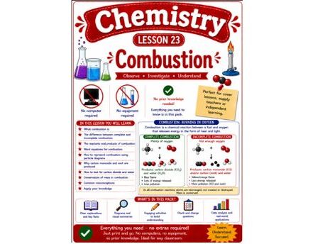 Chemistry cover lesson 23 Combustion (Ch23) science