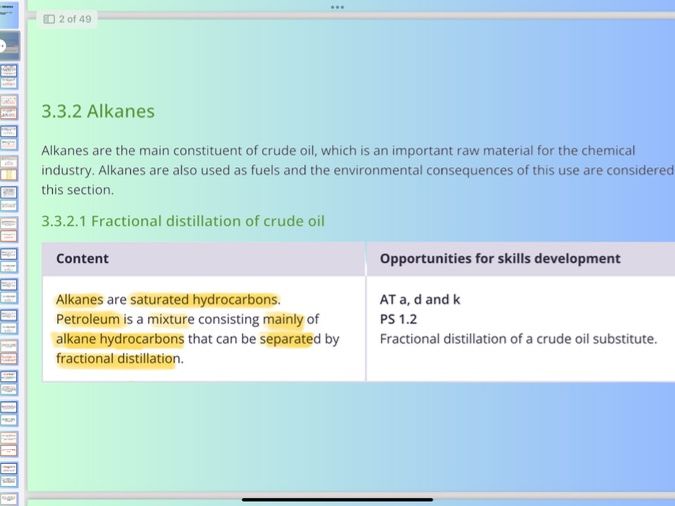 A level chemistry Alkanes detailed flashcard including specifications