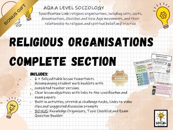 AQA A level Sociology - Beliefs in Society - Religious Organisations - Complete section - Bonus