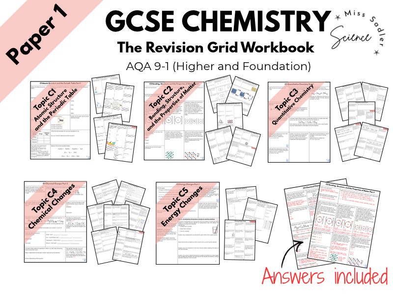 AQA GCSE Chemistry: Paper 1 Complete Revision Grid Workbook BUNDLE