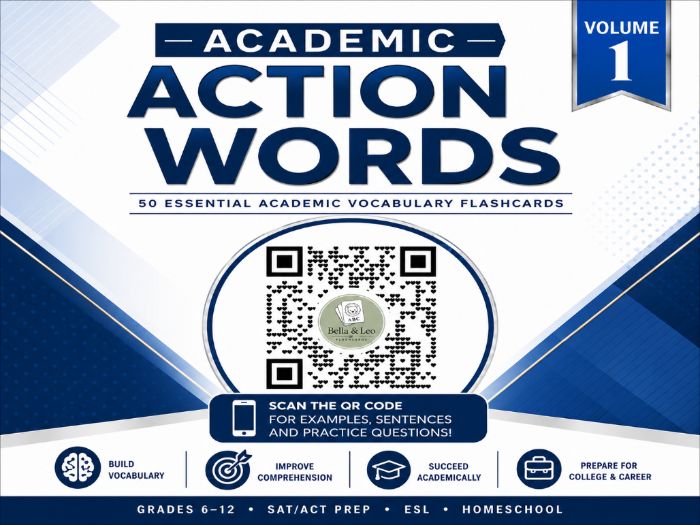 Academic Action Words Vol1 + Video Lessons: 50 Essential Academic Vocabulary Flashcards + Video Les.