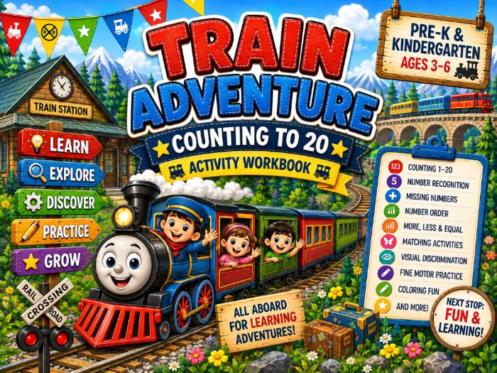 Train Counting to 20 Worksheets | Number Recognition & Early Math Activities | Pre-K Kindergarten