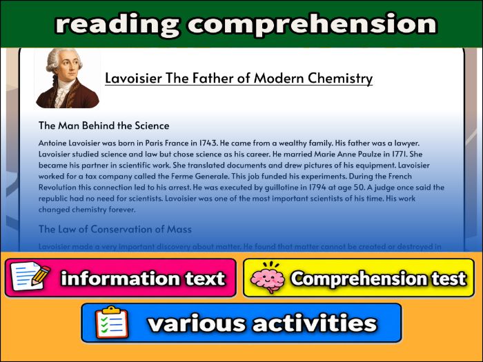 Lavoisier The Father of Modern Chemistry- Reading Comprehension, Worksheet & Activities