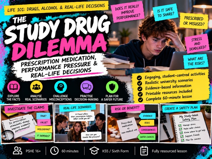 PSHE Drugs & Alcohol Lesson 7- Study Drugs & Prescription Medication - Alcohol & University Safety