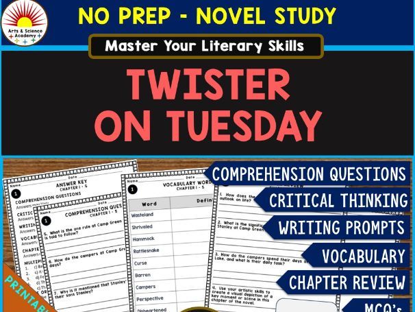 TWISTER  ON TUESDAY Novel Study Comprehension, Critical Thinking, Vocab, MCQs, True or False, Writin