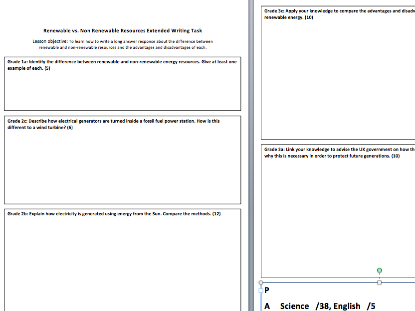 Renewable vs. Non-Renewable - Extended Writing Task