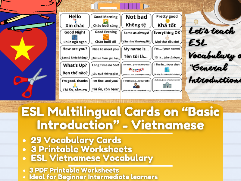 ESL Multilingual Vocabulary Flashcards on "General Introductions" - Vietnamese