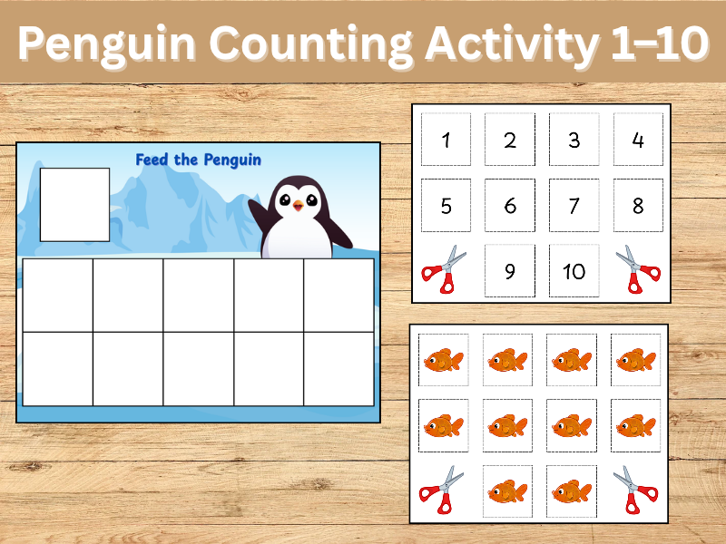 Penguin Counting Activity 1–10 | Cut and Paste Math Center | Winter Early Years