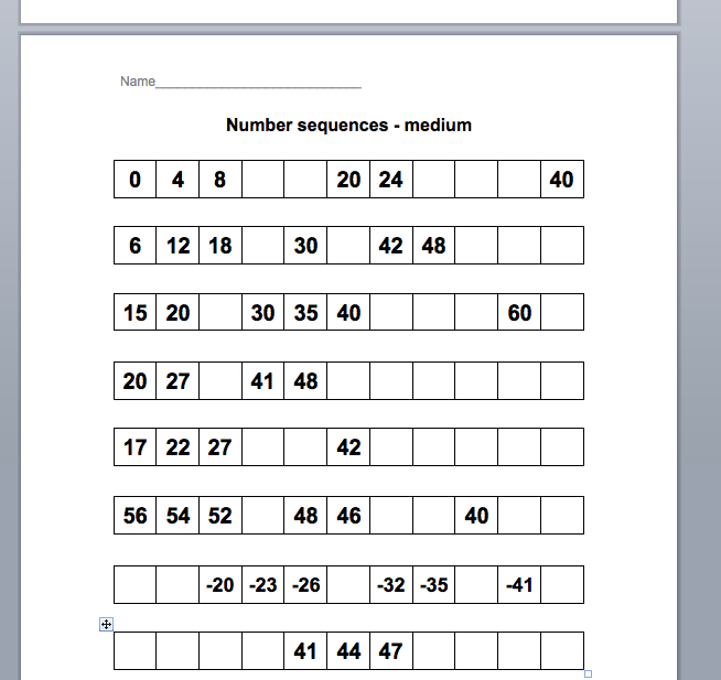 math-sequence-worksheets