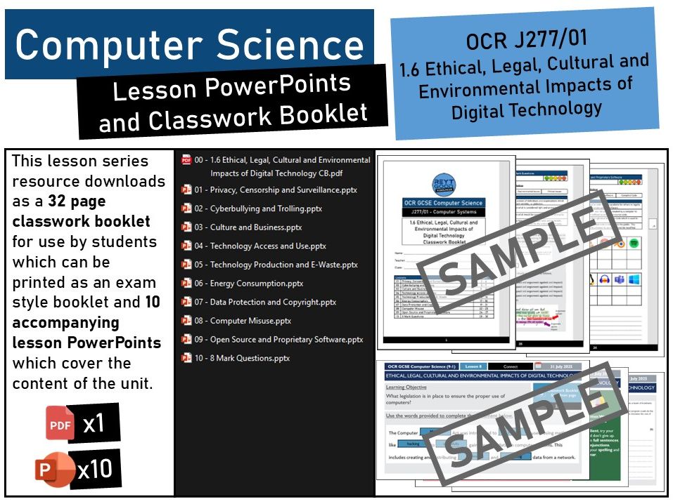 OCR GCSE Computer Science (J277) 1.6 Ethical, Legal, Cultural and Environment Impacts of Digital Tec
