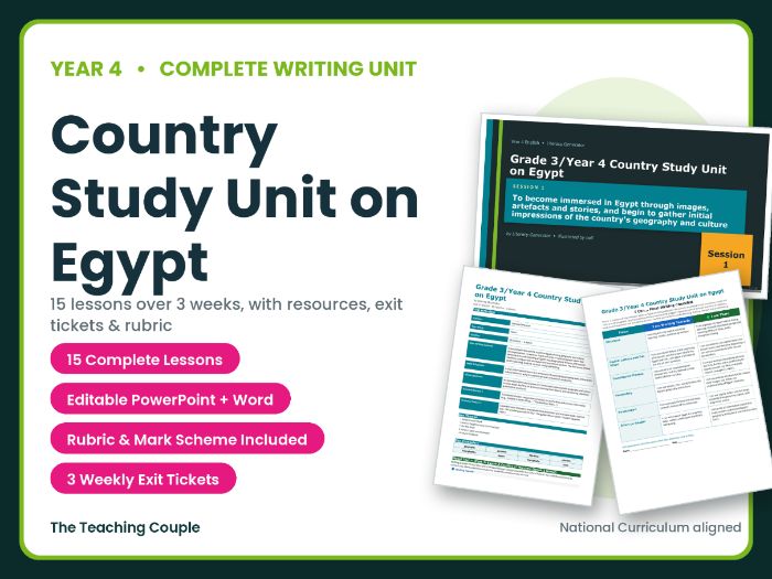 Country Study Unit on Egypt | Year 4 English Unit | 15 Complete Lessons + Resources + Mark Scheme