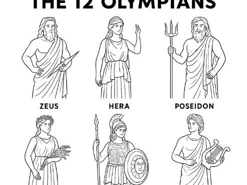 Ancient Greek Gods Mythology The Twelve Olympians Colouring Page