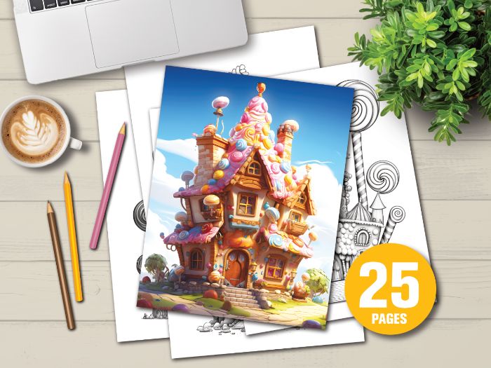 The Enchanted Sweet Shop: 25 Whimsical Grayscale Coloring Pages