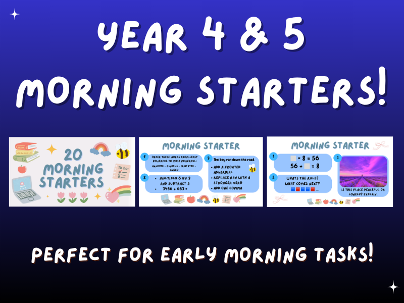 20 Morning Starters for Year 4 & 5 | Maths, English, Riddles & More | PowerPoint
