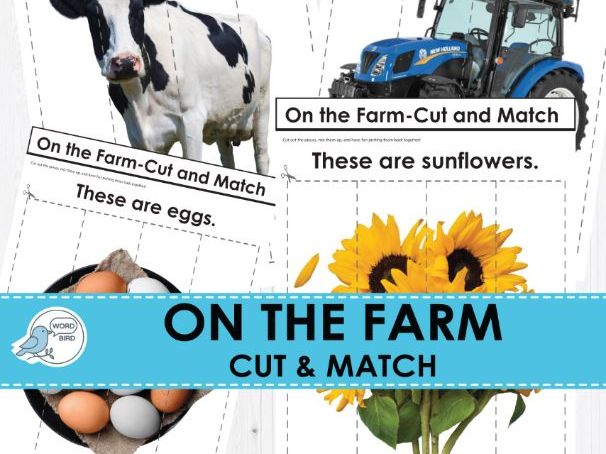 On the Farm Cut and Match – Speech Therapy, ESL, Early Learning, Logic Skills Printable