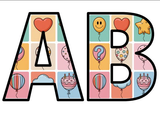 Balloons Colorful Birthday Lettering Set Display Title Letters Numbers Signs