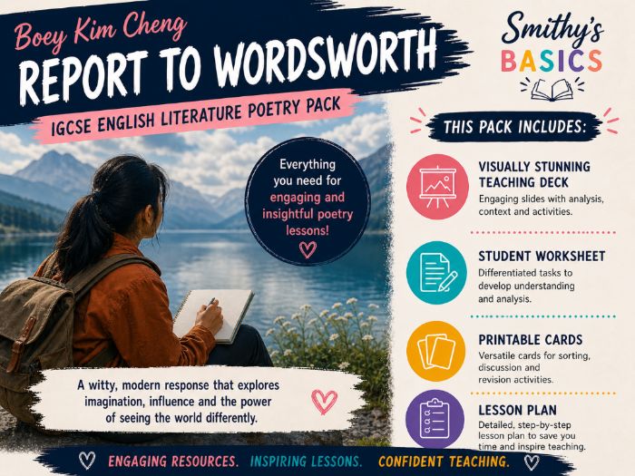 “Report to Wordsworth" - poem by Boey Kim Cheng - card activity lesson pack from Smithy's Basics