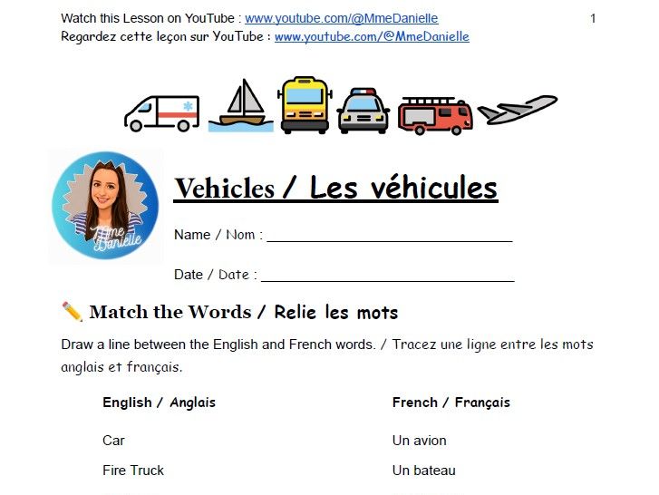 Vehicles - Bilingual - French-English (Mme Danielle)