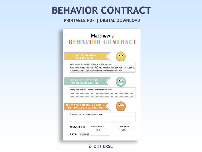 Behavior Contract | Classroom Contract | Behavior Goals | Behaviour Form
