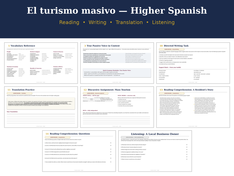 Mass Tourism — Complete Higher Spanish Booklet | SQA-Aligned