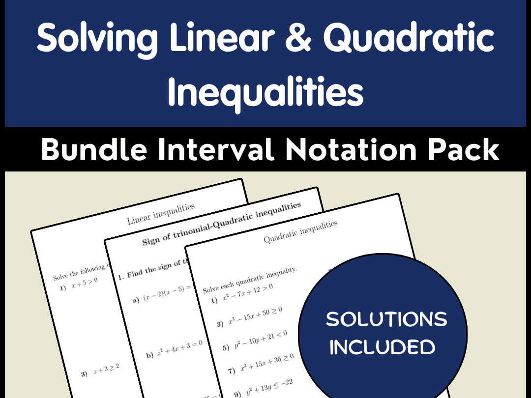 Solving Linear & Quadratic Inequalities Bundle | Interval Notation Pack