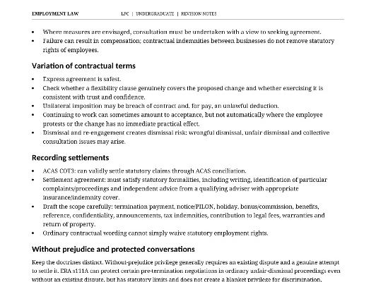 Employment Law notes (SQE/LPC/Undergrad)