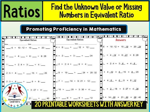 Find the Unknown Value or missing number in Equivalent Ratios Worksheets Math