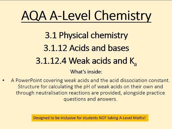 AQA Weak acids and Ka A2 lesson Powerpoint