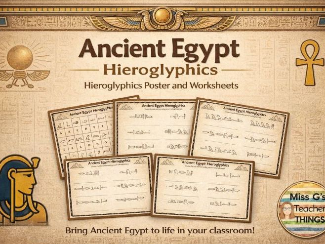 Ancient Egypt Hieroglyphics Worksheets with answers and alphabet poster