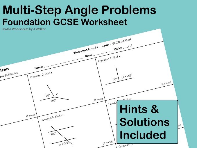 GCSE Maths Worksheet: Multi-Step Angle Problems - Foundation Tier