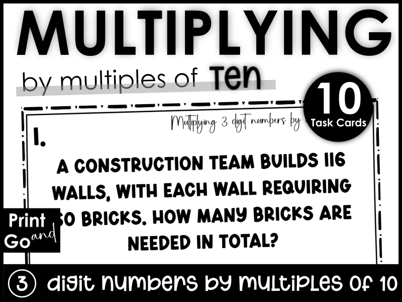 Multiplying by Multiples of 10 Word Problems Task Cards