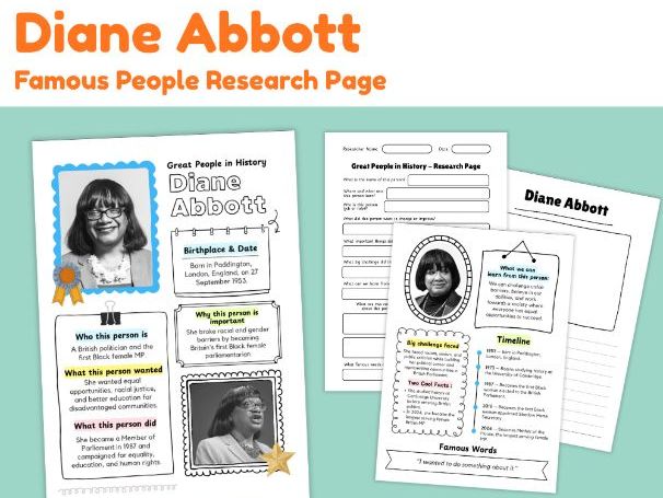 Diane Abbott Research Project | UK Black History Month Worksheets