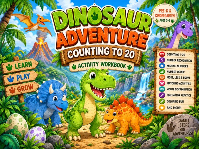 Dinosaur Counting to 20 Worksheets | Preschool & Kindergarten Math Activities