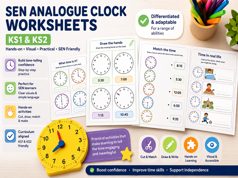 Telling the Time Worksheets KS1/KS2 | Analogue Clocks & More