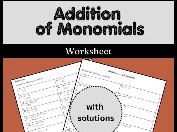 Addition of Monomials worksheet (with solutions)