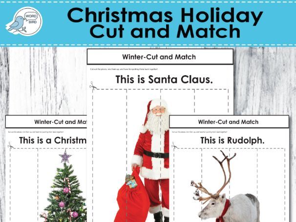 Christmas Cut and Match – Speech Therapy, ESL, Early Learning, Logic Skills Printable