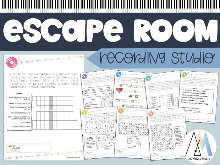 Printable Recording Studio Escape Room for Music or Music Technology classes