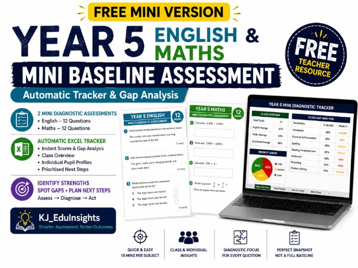 FREE Year 5 English & Maths Mini Baseline Assessment | Automatic Gap Analysis Tracker