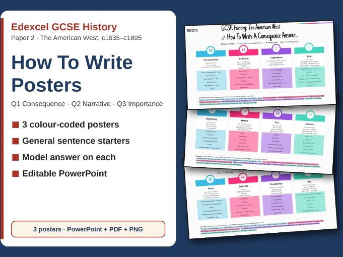 Edexcel GCSE American West: How To Write posters for Q1-3 (2025 format, editable)