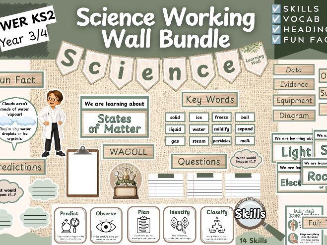 Year 3 & 4 Science Working Wall Bundle, Lower KS2 Classroom Science Display, Working Scientifically