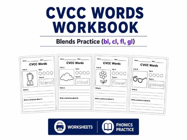 CVCC Words Workbook for Students | Phonics Practice and Writing Activities