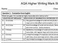 AQA new GCSE Writing mark sheet Higher - Student and Teacher friendly