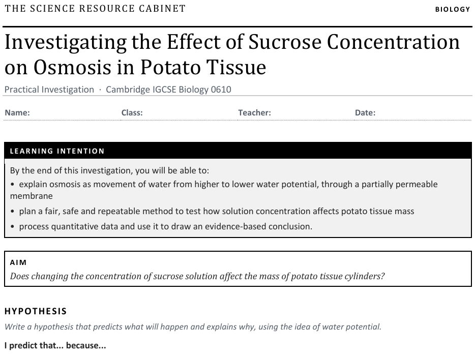 IGCSE Biology: Potato in Osmosis Practical
