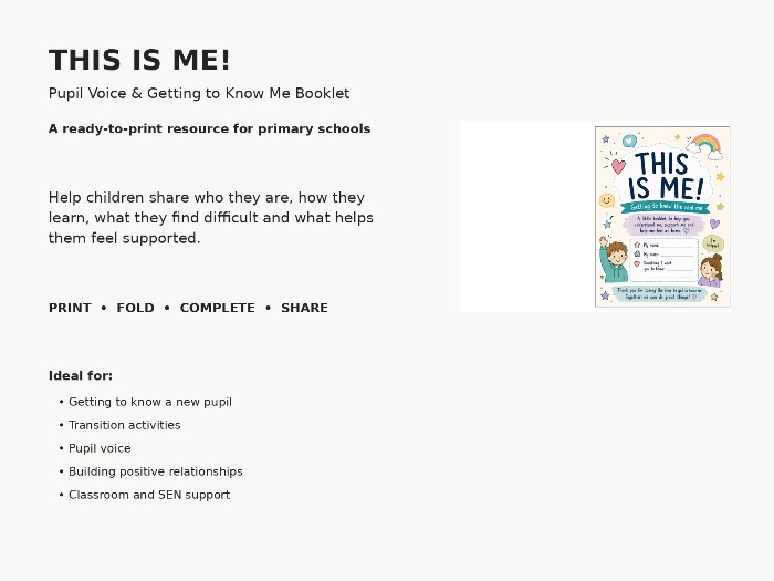 This Is Me! Pupil Voice Transition Booklet