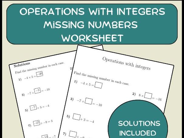 Missing Numbers Integer Operations Worksheets | Pre-Algebra Fill in the Blank