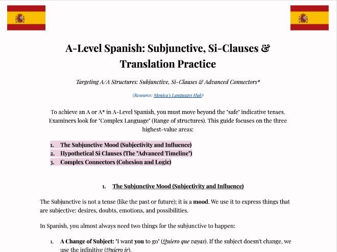 A-Level Spanish: Subjunctive, Si-Clauses & Translation Practice