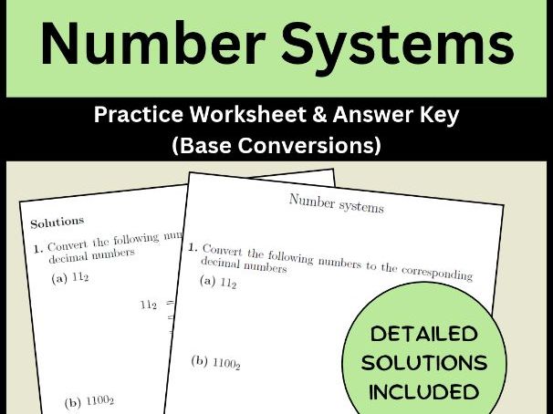 Number Systems Practice Worksheet & Answer Key (Base Conversions)
