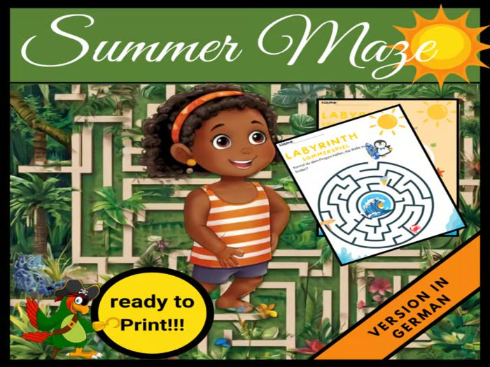 Fun Summer Mazes for Kids: Easy, Fun Maze in German