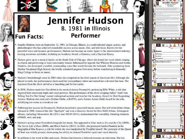 Jennifer Hudson PACKET & ACTIVITIES, Important Historical Figures Series